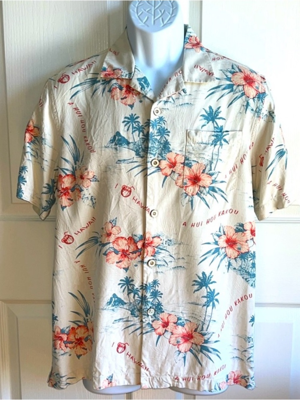 Tommy Bahama “A Hui Hou Kakou” Silk Shirt 171-T316982 Cream Pink Floral VEUC
